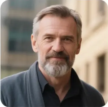 jimeng-2025-05-08-80-请帮我生成10个国外用户的真人头像，年龄为中年大叔、女士等，各5个，每个头像单独为1张图，每个头像的风格都不一样，可以有背景，场景等_09